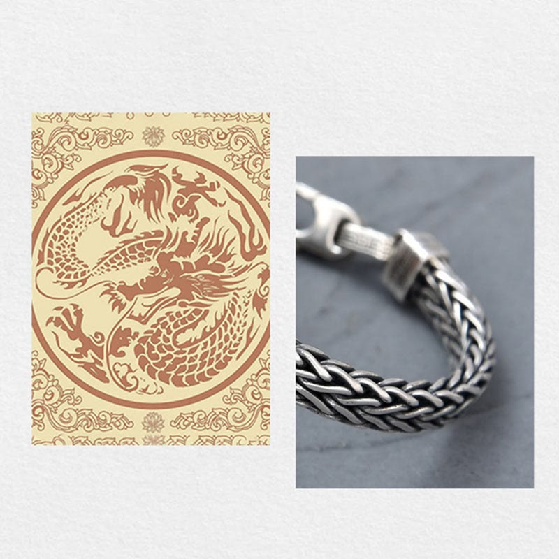 Retro Blue Acrylic Dragon Keel Braided Design Healing Wealth Buckle Bracelet