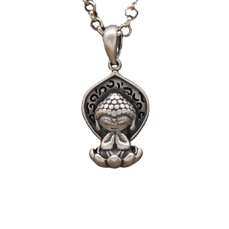 999 Sterling Silver Meditation Buddha Lotus Serenity Necklace Pendant
