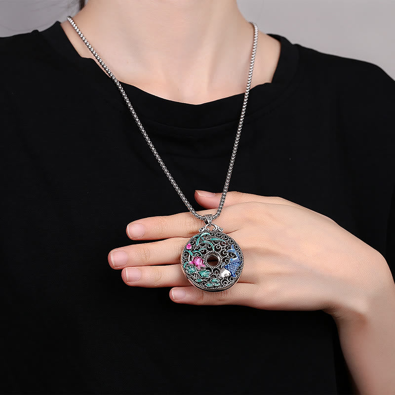 Koi Fish Lotus Peace Buckle Fu Character Wealth Luck Necklace Pendant