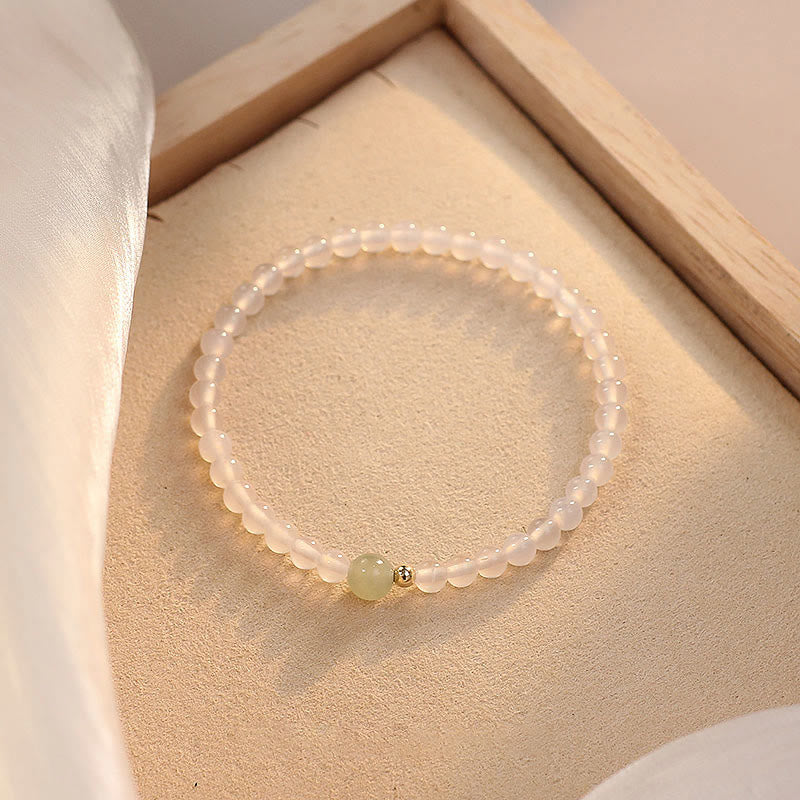 Natural White Agate Jade Luck Protection Bracelet