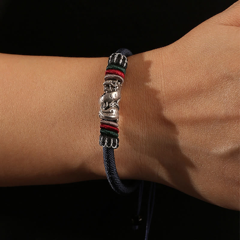 Handmade 925 Sterling Silver Year Of The Dragon Auspicious Dragon Luck Rope Bracelet