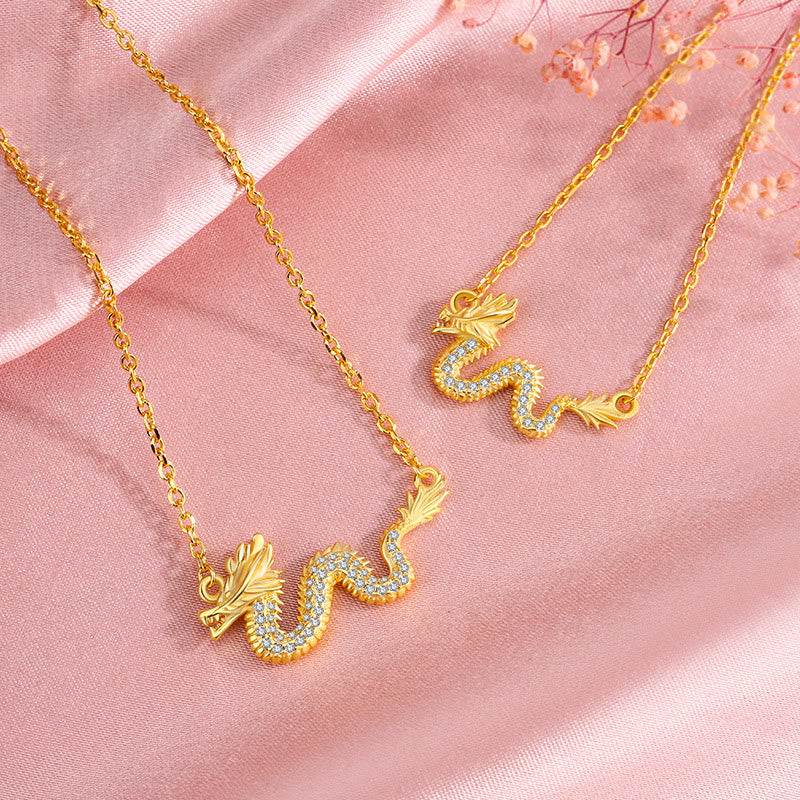 925 Sterling Silver Year Of The Dragon Auspicious Golden Dragon Luck Chain Necklace Pendant