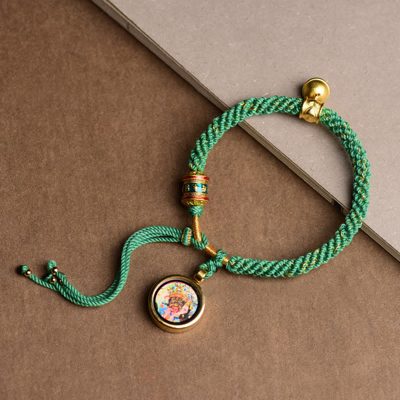 Tibetan Five God Of Wealth Thangka Luck Prayer Wheel Bell Braid String Bracelet