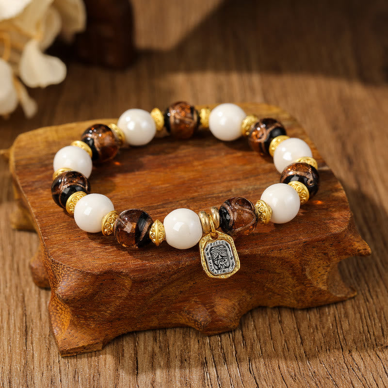 Tibetan Zakiram Goddess of Wealth Charm Liuli Glass Incense Ash Porcelain Bead Protection Bracelet