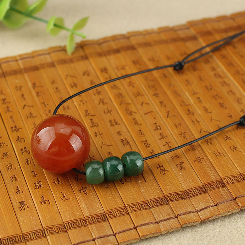 Red Agate Green Aventurine Green Bodhi Seed Bead Calm Leather Rope Necklace Pendant