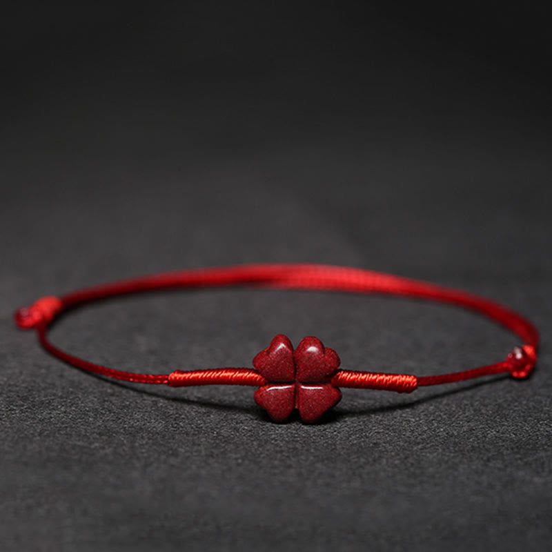 Handmade Cinnabar Braided Red String Bracelet with Carved Symbolic Charms
