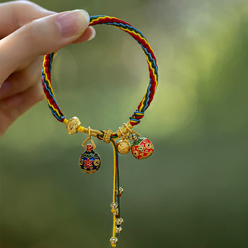 Gold Swallowing Beast Family Luck Reincarnation Knot Colorful String Bracelet