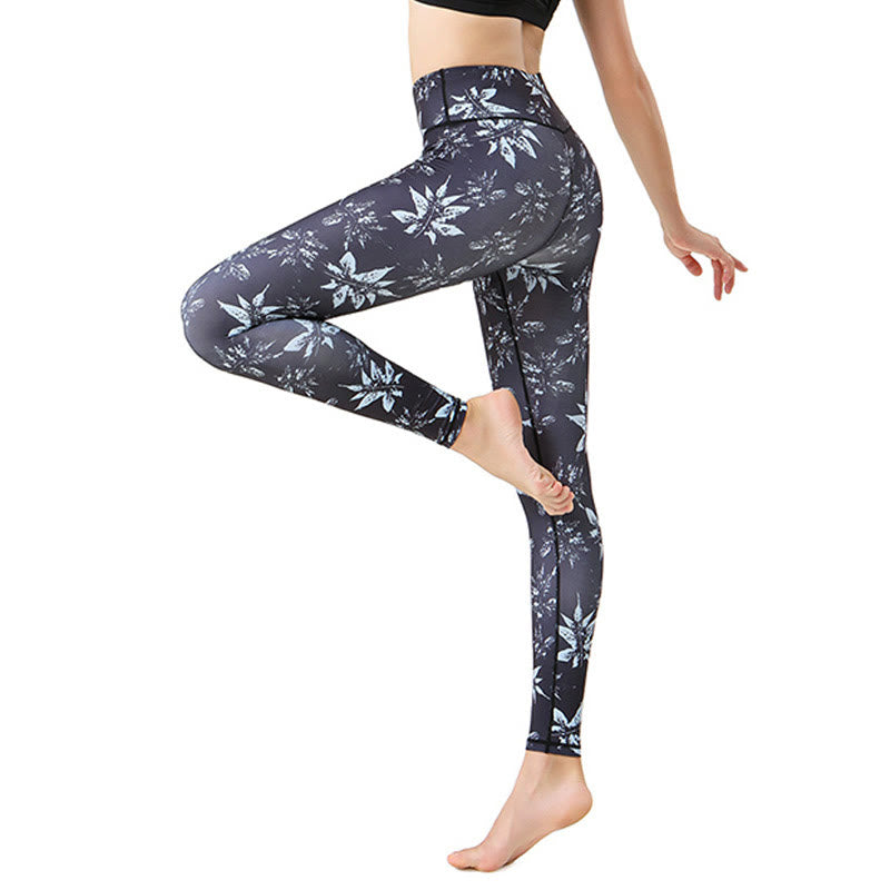Earthy Botanical Print High-Waist Yoga Leggings