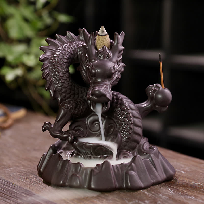 Ceramic Dragon Backflow Incense Burner Smoke Fountain with LED Option