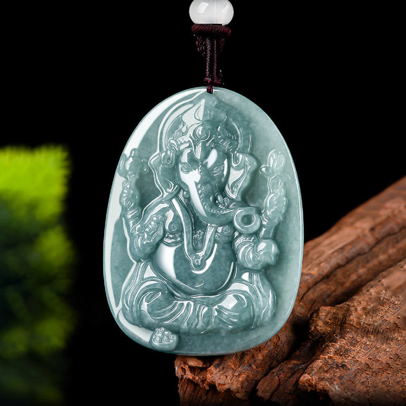 Natural Jade Ganesh Ganpati Elephant Protection Amulet Necklace Pendant