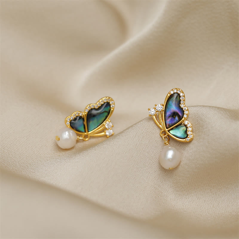 18K Gold Plated Copper Pearl Butterfly Stud Earrings with 925 Sterling Silver Posts
