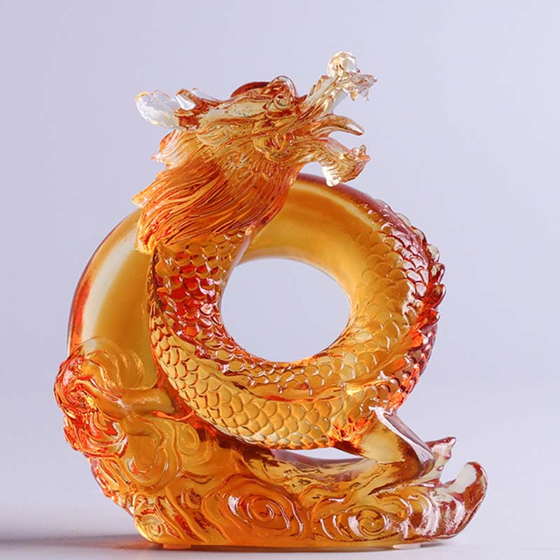 Year of the Dragon Handmade Chinese Zodiac Yellow Dragon Liuli Crystal Art Piece Protection Home Office Decoration