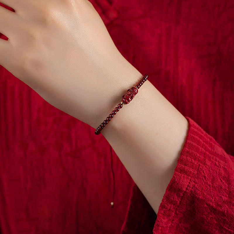 Garnet Cinnabar PiXiu Blessing Calm String Bracelet