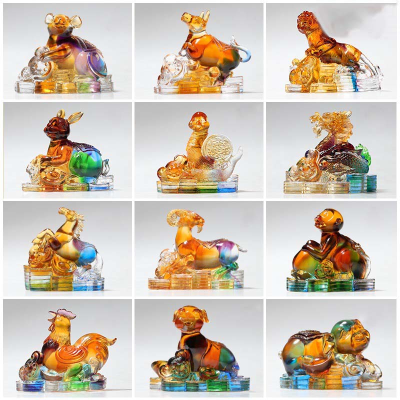 Year of the Dragon Handmade 12 Chinese Zodiac Liuli Crystal Art Piece Protection Home Office Decoration
