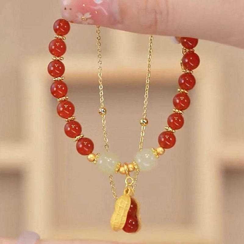 Jade Leaf Ginkgo Tulip Peanut Fu Character Luck Beaded Bracelet