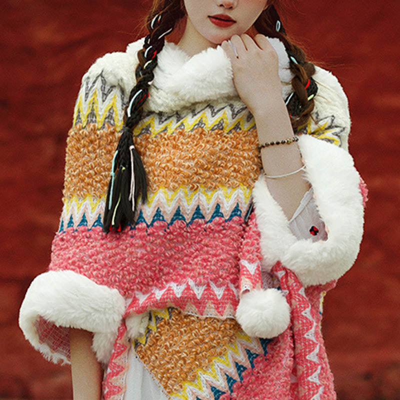 Tactile Striped Knitted Travel Meditation Tibetan Shawl