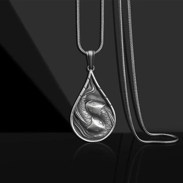 Double Lucky Koi Fish Prosperity Pure Tin Water Drop Pattern Necklace Pendant