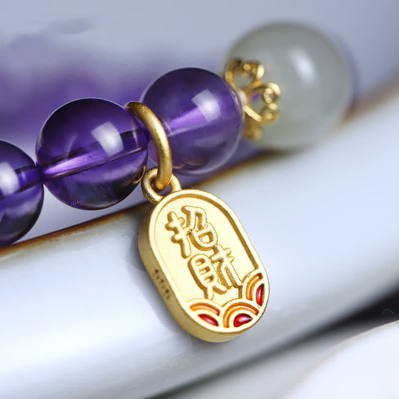 Handcrafted Natural Hetian Jade Gold and Copper Charm Bracelet