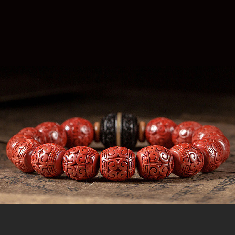 Natural Cinnabar & Ebony Wood Beaded Bracelet for Mindful Centering