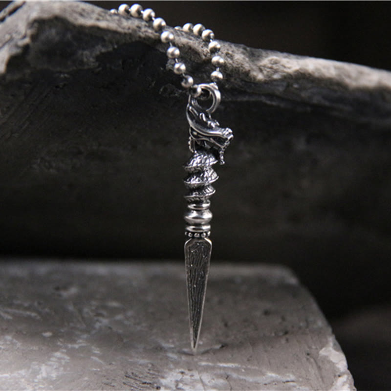 925 Sterling Silver Year of the Dragon Design Dorje Vajra Protection Necklace Pendant