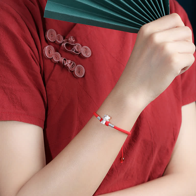Handcrafted 999 Fine Silver Chinese Zodiac Red String Adjustable Bracelet