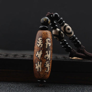 Tibet Om Mani Padme Hum Dzi Bead Avalokitesvara Pattern Wealth Necklace Pendant