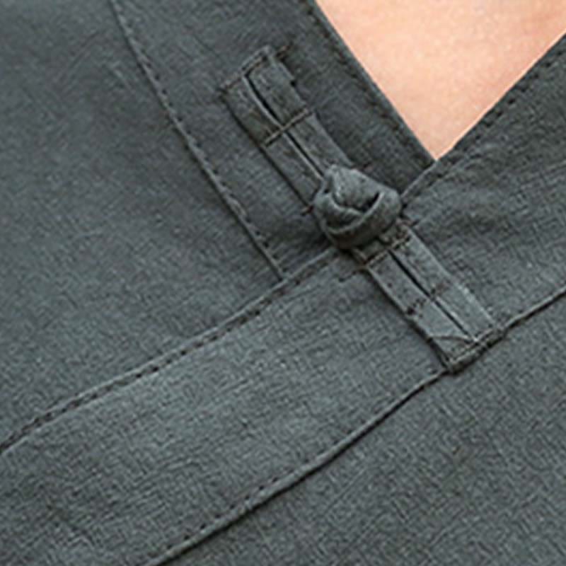 2Pcs Half Sleeve V-Neck Shirt Top Pants Meditation Zen Tai Chi Linen Clothing Women's Set