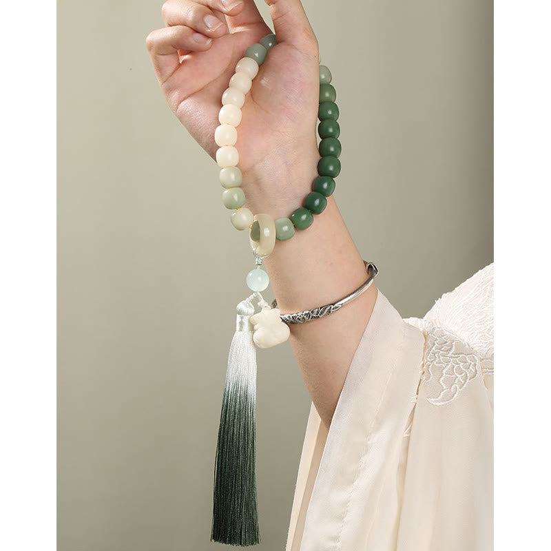 Handmade Gradient Bodhi Seed Agate & Green Aventurine Lotus Charm Wrist Mala