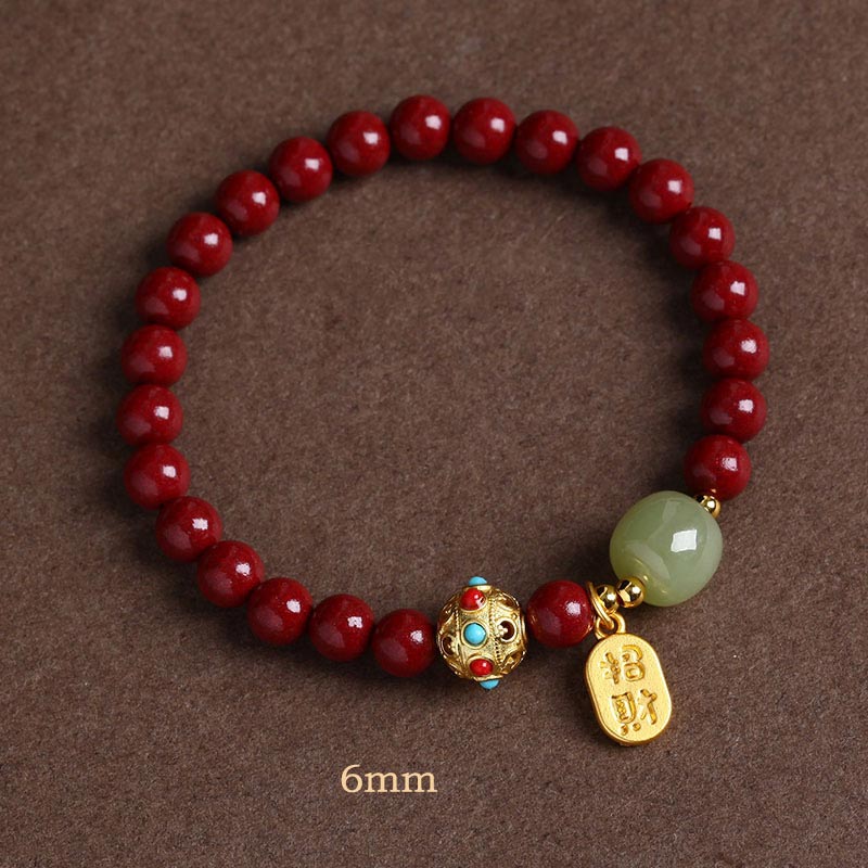Cinnabar Green Aventurine Fortune Protection Charm Bracelet