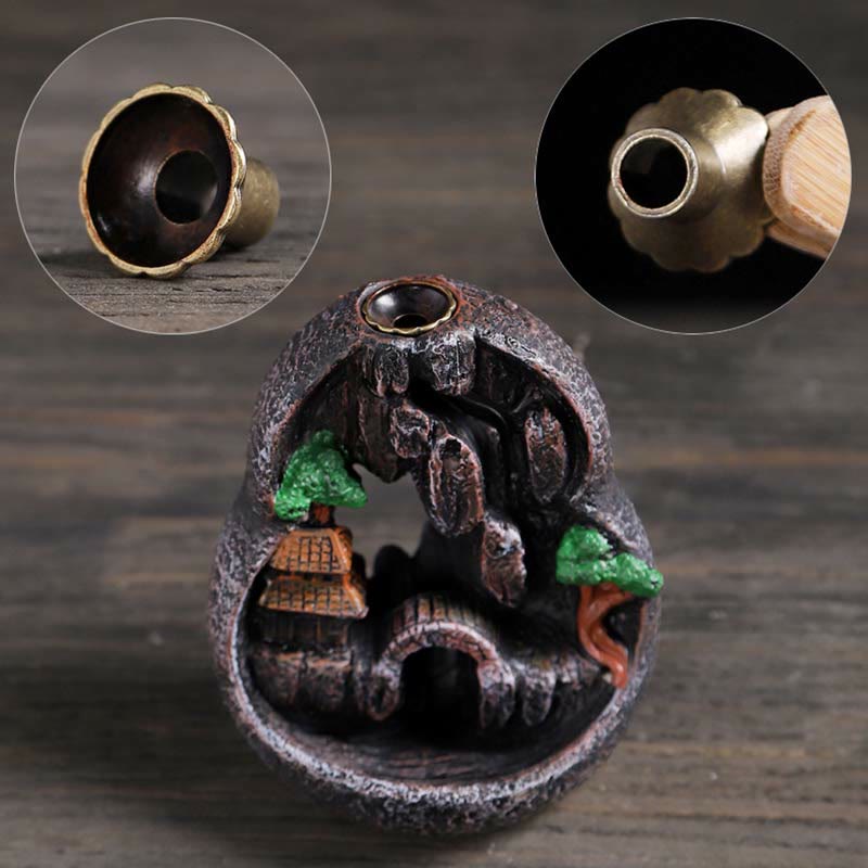 Zeniora Mountain Bridges Resin Backflow Incense Burner for Meditation