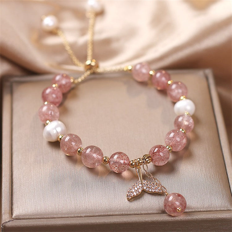 Crystalline Quartz & Copper Fishtail Charm Adjustable Energy Bracelet