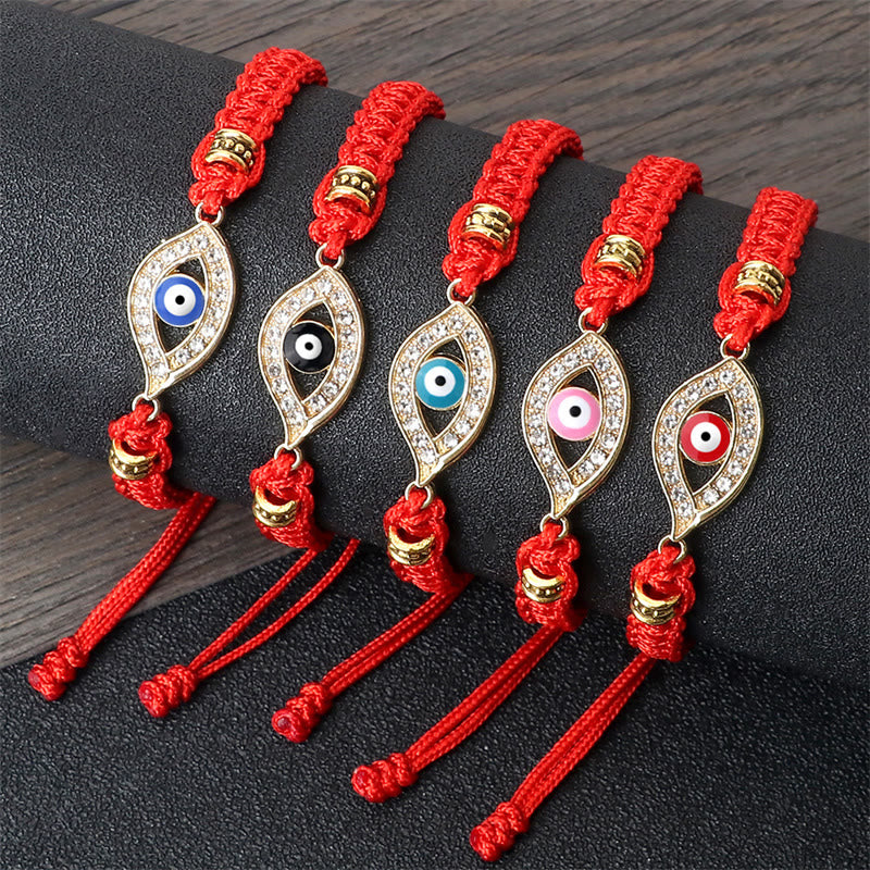 Handmade Evil Eye Red String Braided Bracelet with Gold or Silver Border