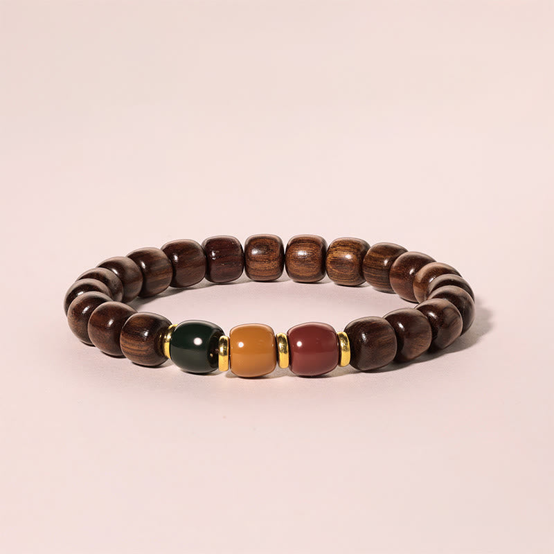Handmade Natural Wood & Copper Beaded Meditation Bracelet
