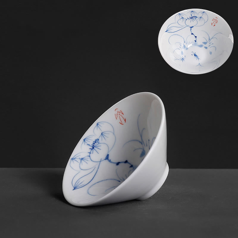 Vintage Plum Orchid Bamboo Chrysanthemum Lotus Koi Fish Ceramic Teacup Kung Fu Tea Cups