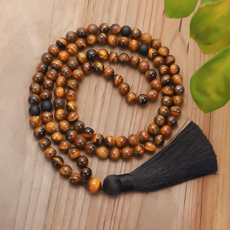 108 Beads Mala Tiger Eye Protection Tassel Bracelet