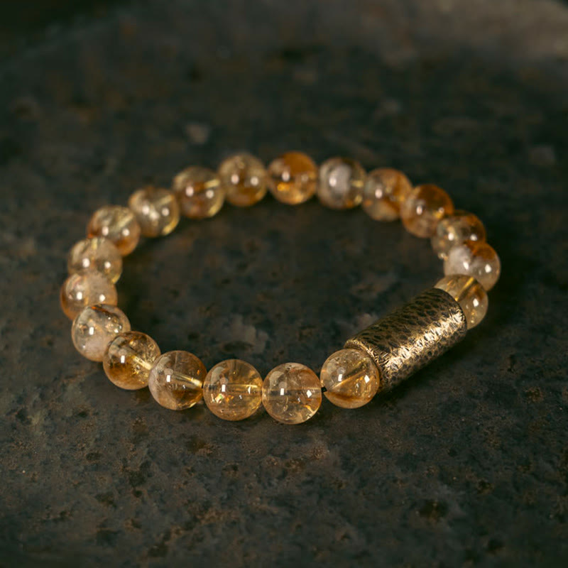 Natural Citrine Crystal Brass Bead Protection Bracelet