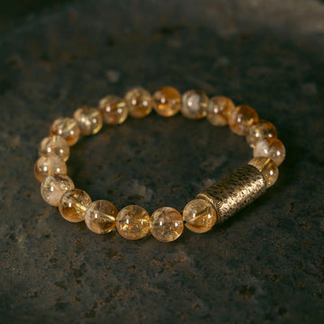 Natural Citrine Crystal Brass Bead Protection Bracelet