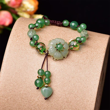 Natural Cyan Jade, Green Aventurine & Agate Dangling Flower Beaded Bracelet