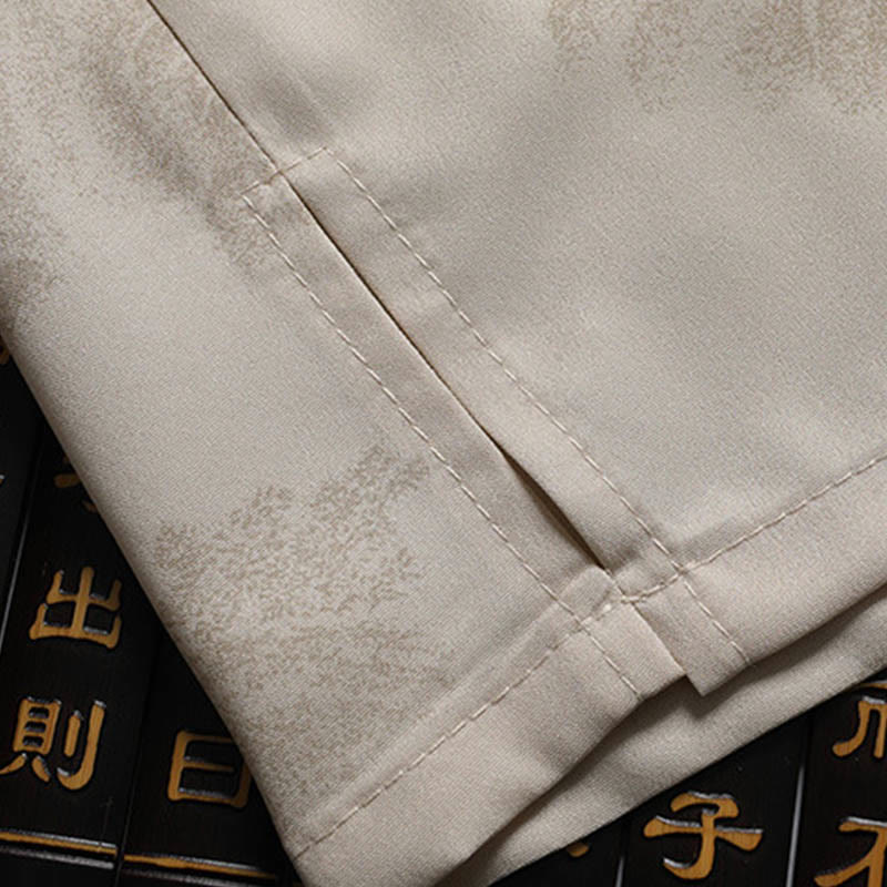 Mountains Trees Tang Suit Hanfu Traditional Uniform Short Sleeve Top Pants Clothing Men's Set