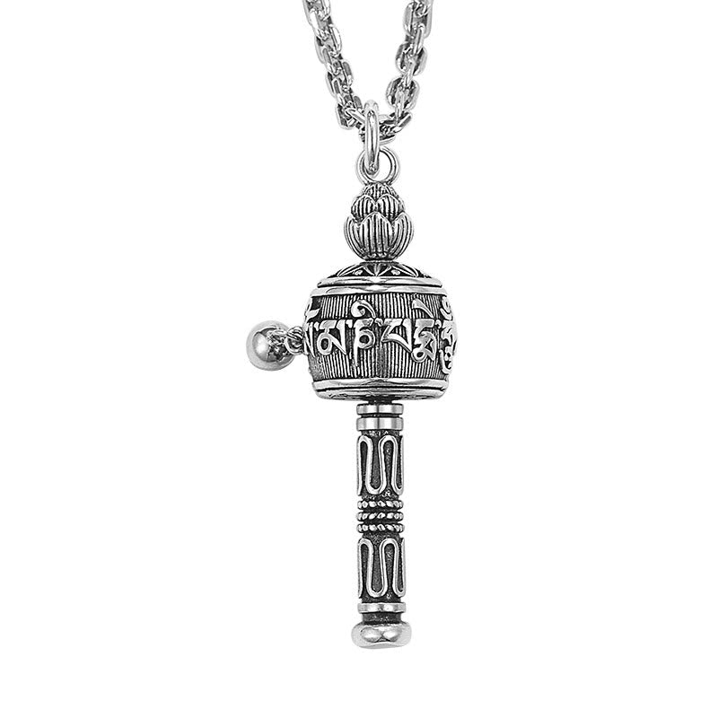 Tibetan Om Mani Padme Hum Prayer Wheel Lotus Wisdom Rotatable Necklace Pendant