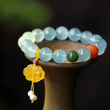 Natural Aquamarine Amber Chinese Knotting Charm Peace Bracelet