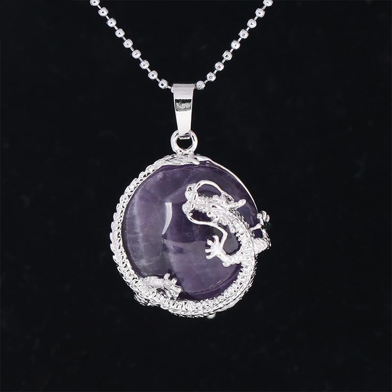 Chinese Dragon Natural Quartz Crystal Healing Energy Necklace Pendant