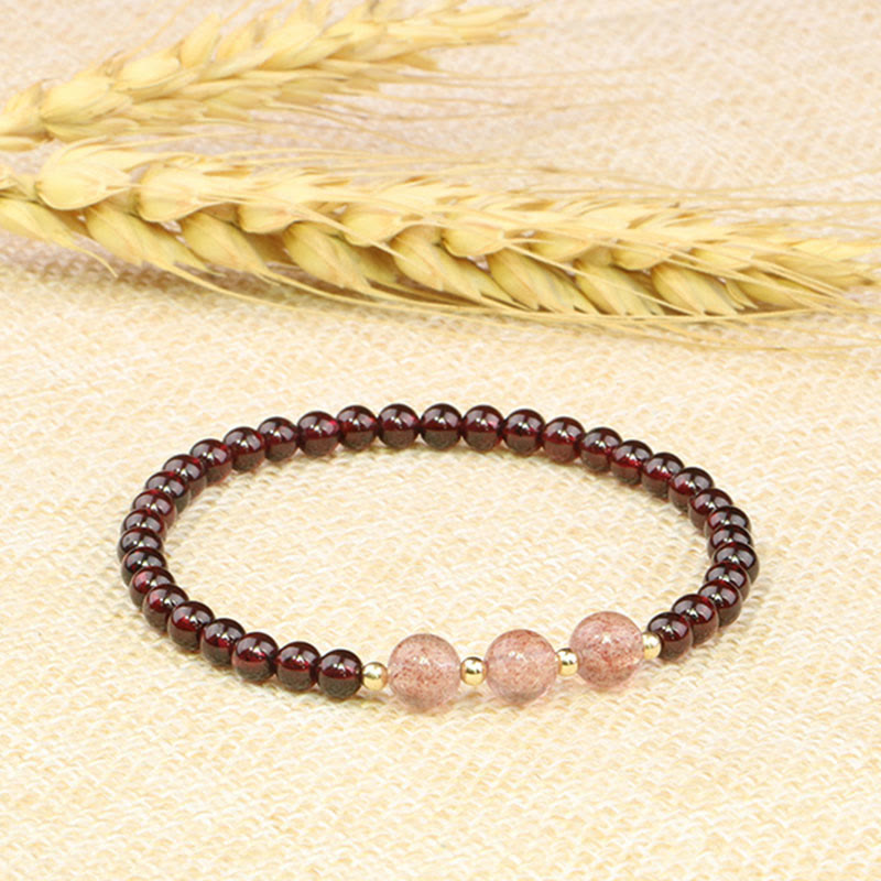Natural Garnet Strawberry Quartz Calm Bracelet