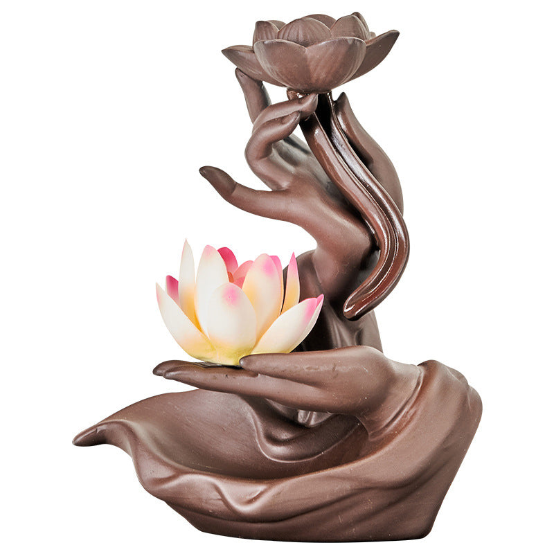 Zen Buddha and Lotus Bergamot Healing Ceramic Incense Burner
