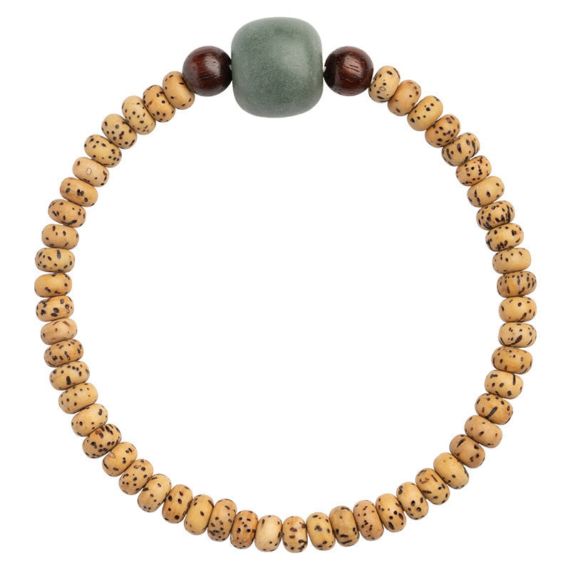 Handcrafted Small Leaf Red Sandalwood & Bodhi Seed Elastic Wisdom Bracelet