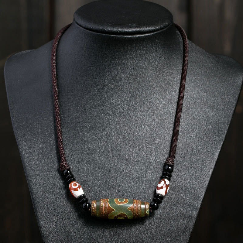 Tibetan Nine-Eye Dzi Bead Protection String Necklace