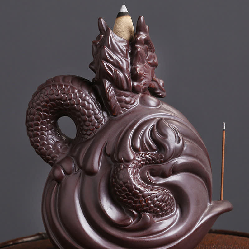 Intricate Dragon and Phoenix Motif Ceramic Incense Burner