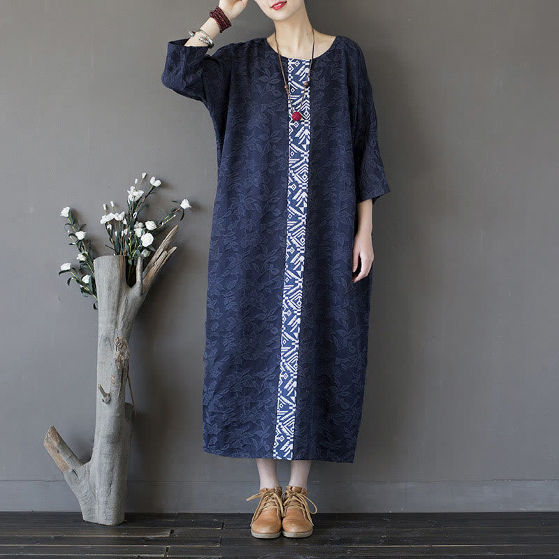 Cotton Floral Embroidered Jacquard Relaxed Midi Dress