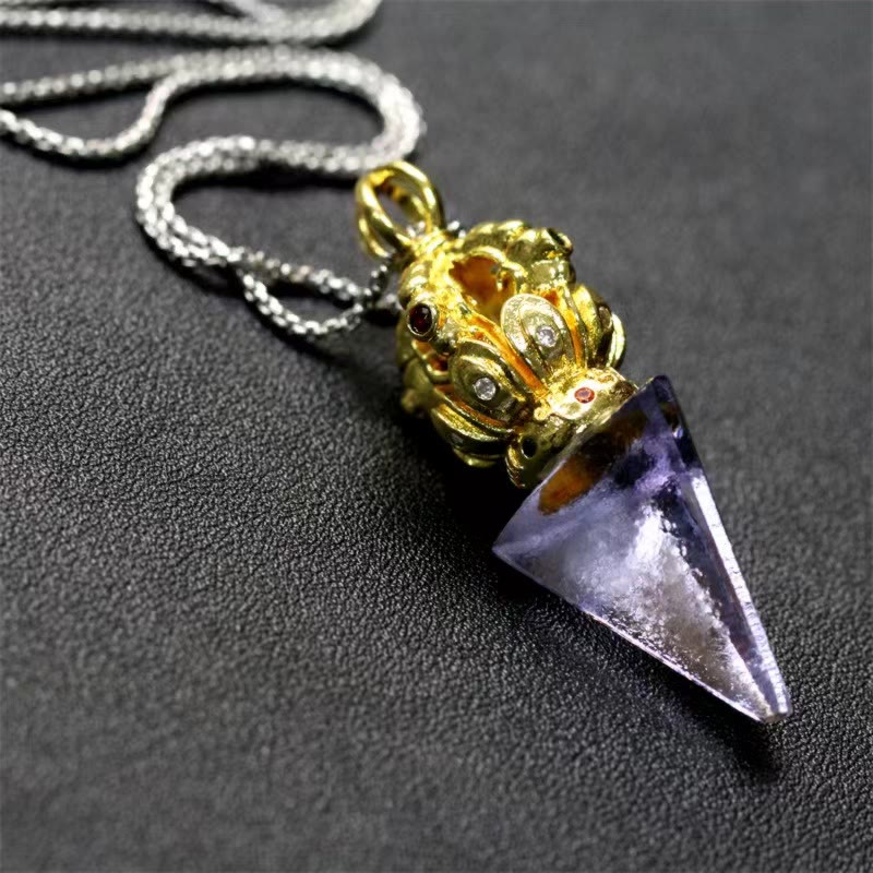 Tibetan Dorje Vajra 4 Prong Lotus Liuli Crystal Strength Necklace Pendant