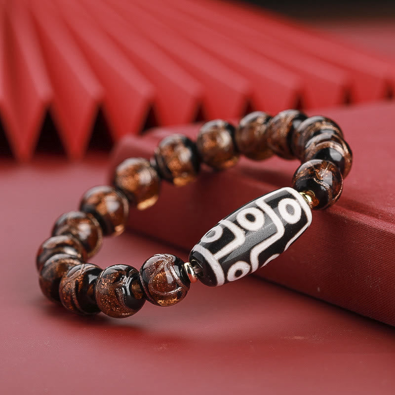 Hand-Finished Tibetan Style Dzi Bead and Vibrant Liuli Glass Beaded Bracelet